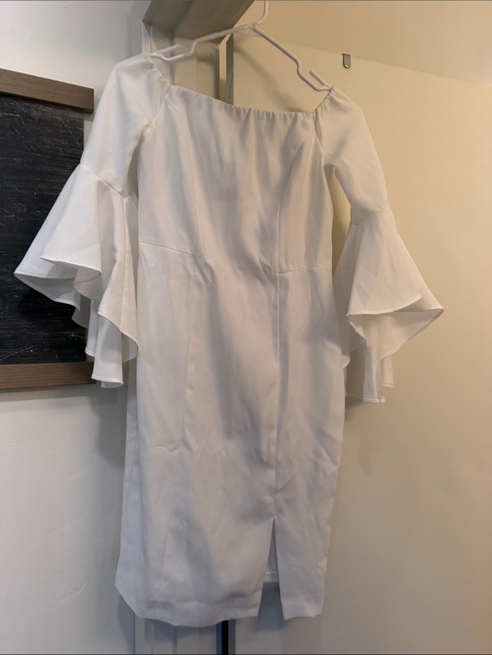 VENUS White Off-Shoulder Midi Dress with Tiered Bell Sleeves